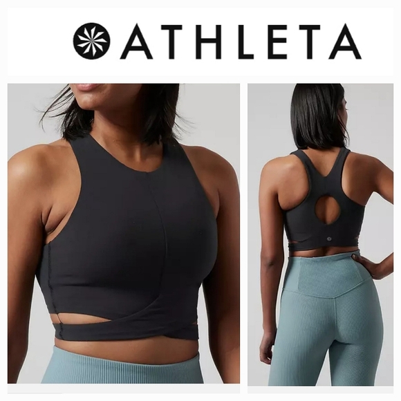 Athleta Conscious Cut Out Crop Top Sports Bra in Black Sz M D-DD NWT - Picture 1 of 13